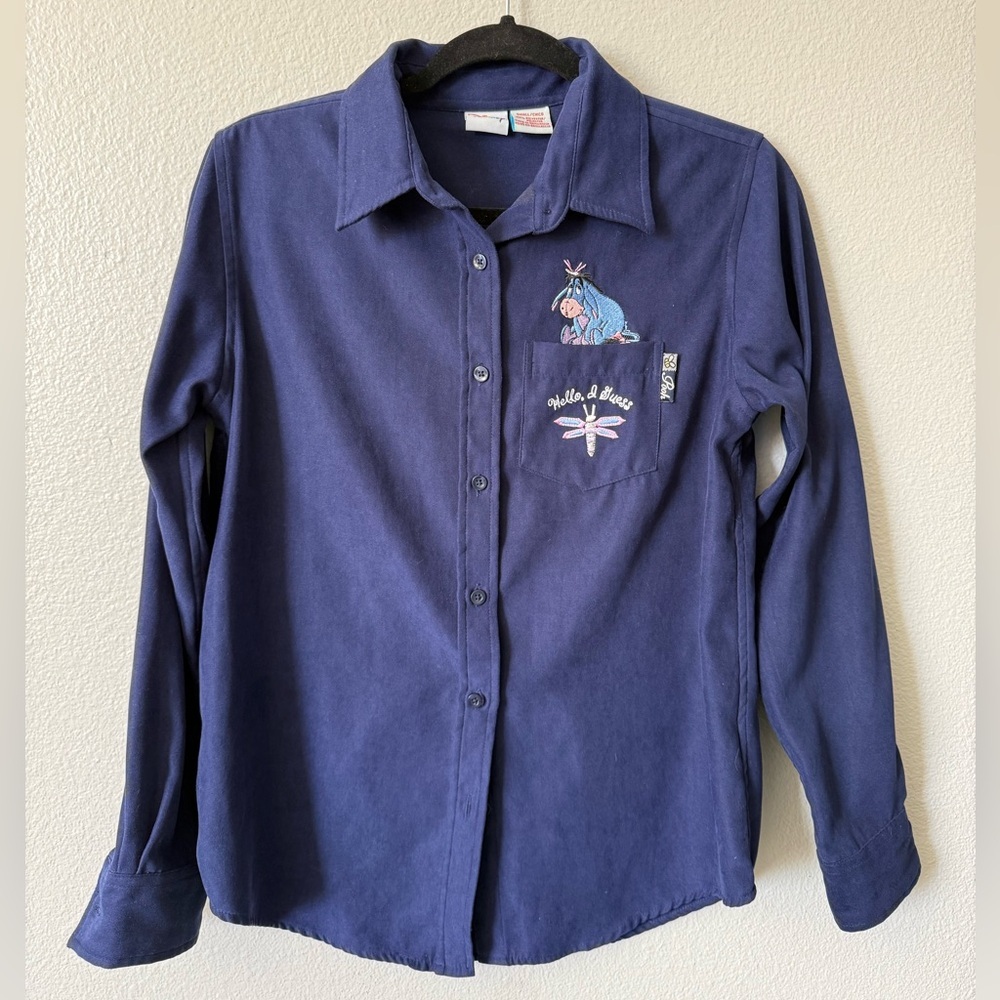 Vintage Disney Eeyore Navy Embroidered Y2K Button-Up Shirt S - Picture 2 of 11